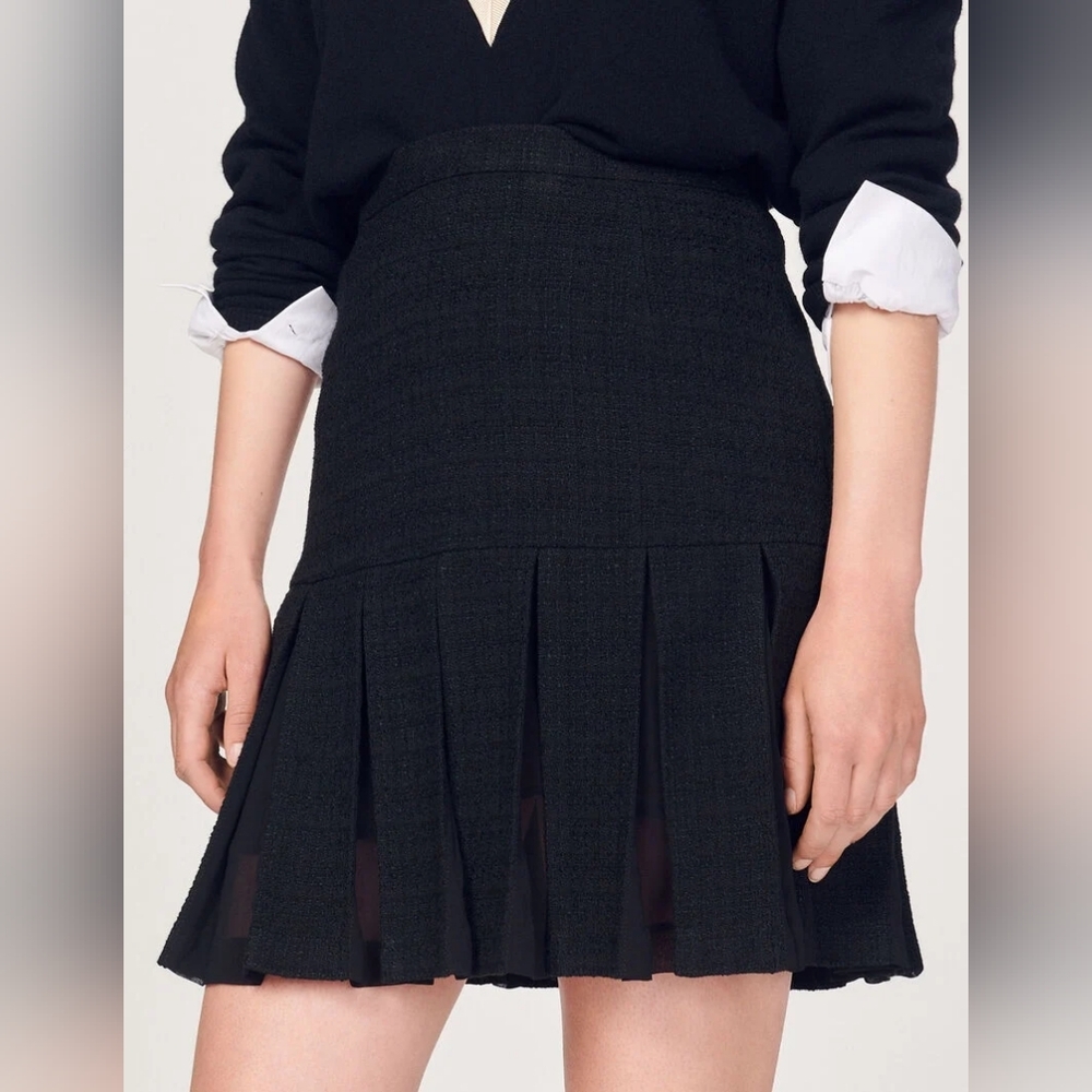 10. NWT SANDRO PLEATED TWEED SKIRT SIZE 36 / SMALL - Picture 6 of 11